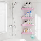 Sotfamily Shower Caddy Corner, 4 Pack Adhesive Corner Shower Shelves for Bathroom Organizers and Storage, Rust Free Plastic Rack for Bathroom Accessories & Decor, Pink