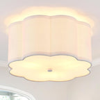 Modern Drum Semi Flush Mount Ceiling Light Fixture Modern 12.99” White 3-Lights Drum Ceiling Lighting Vintage Linen Ceiling Lamp for Kitchen, Basement, Dining Room, Bedroom, Laundry Room