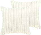 18x18 Throw Pillow Covers Set of 2, Decorative Faux Fur Covers for Bed, Couch Soft Fluffy Pillow Cover with Velvet Back for Living Room, Neutral Home Décor Accent for Sofa - Cream White