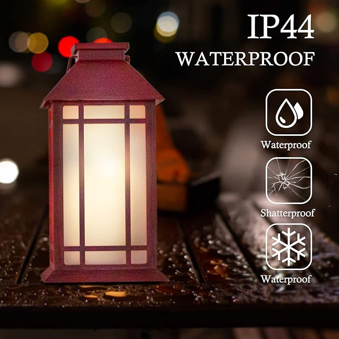 Vintage Flickering Flame LED Lanterns - 13" Hanging Waterproof Decorative Outdoor Flameless Candle