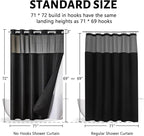 Black No Hook Double Shower Curtain Set with Snap in Liner,Heavy Duty Waffle Weave Textured Fabric Bathroom Curtains with See Through Window,Machine Washable & Waterproof,Hotel Qulity,71x72 Inch