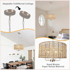 18.9'' Hand Woven Rattan Chandelier, 5-Light Rattan Pendant Light Farmhouse Chandeliers for Dining Room Light Fixture, Rustic Chandelier Wicker Hanging Pendant Lighting for Bedroom Living Room Foyer