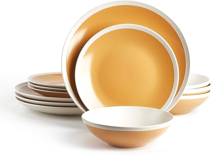 Rock Ridge Speckled Stoneware Dinnerware Set (12pc Set, Yellow and Ivory)