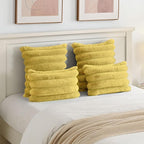 FUTEI Mustard Yellow Decorative Throw Pillow Covers 24x24 Inch Set of 2, Square Soft Faux Rabbit Fur Big Striped Pillow Sham,Home Decor for Couch Sofa Bed Living Room