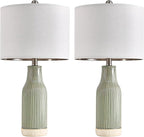 23.75" Modern Green Ceramic Table Lamp Set of 2 for Living Room, Farmhouse Bedside Nightstand Lamp for Bedroom Home Office Dorm