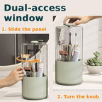 Toothbrush Holder with Cover 360 Rotating 4 Compartments Bathroom Toothpaste Electric Toothbrush Organizer, Light Green