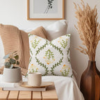 Adabana Embroidered Pillow Cover Set of 2 Farmhouse Decorative Floral Throw Pillow Covers 18x18 inch for Couch Sofa Bed Living Room Decor Green and White