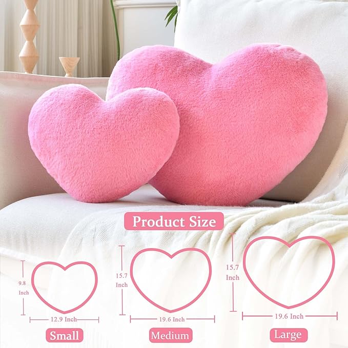 Peach Pink Heart Pillows, Cute Heart Decorative Pillow, Heart Shaped Throw Pillows for Bed, Faux Rabbit Fur Plush Hoom Decor Pillow Cushion for Chair Sofa Living Room (Mini 12.9" x 9.8")