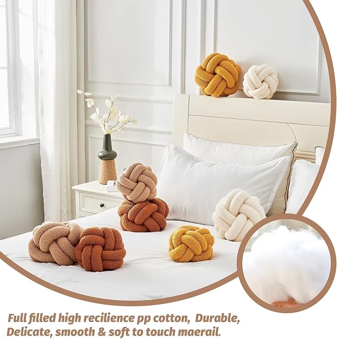 Uvvyui Knot Pillow Ball, Soft Khaki Home Decor Knotted Pillows, Handmade Round Plush Throw Pillow, Aesthetic & Cute Large Decorative Pillows for Bed, Floor, Couch, Bedroom Home Decor 8 inches