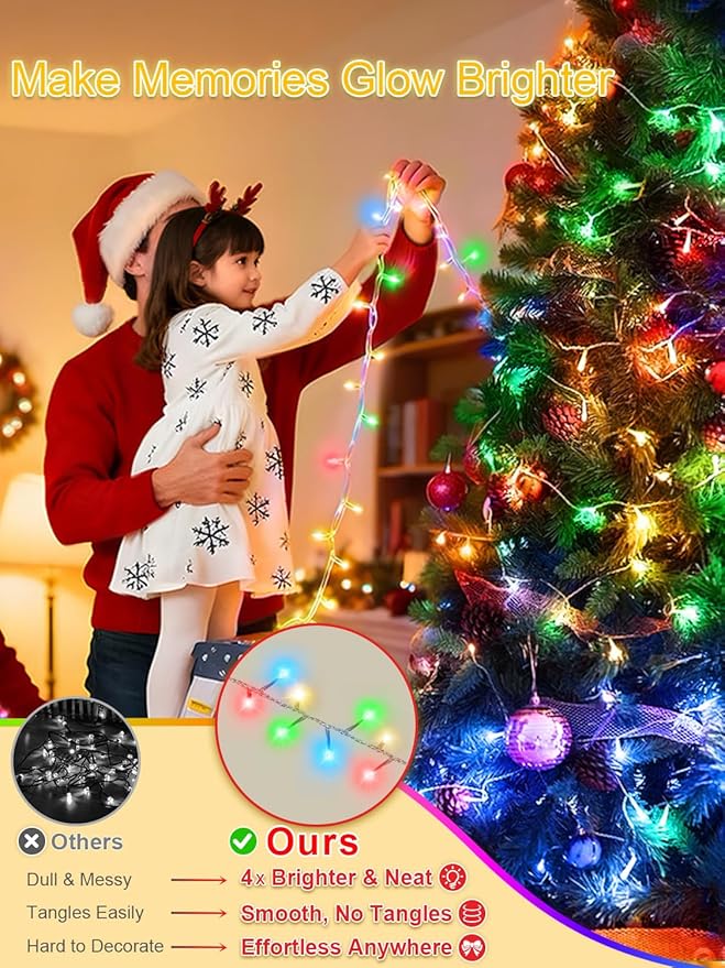 Christmas Lights with 300 LEDs, 100FT Connectable Plug in Fairy String Lights for Outdoor Tree and Indoor Décor, 8 Modes & Timer, IP65 Waterproof Lights for Yard Garden Decor (Multi-Color)