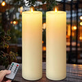 12" x 4" Large Outdoor Candles, Waterproof Flickering LED Flameless Candles with Timer, Battery Operated Candles with Remote Control Realistic Fake Pillar for Patio Porch Lanterns, Ivory 2 Pack