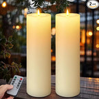 14" x 4" Large Outdoor Candles, Waterproof Flickering LED Flameless Candles with Timer, Battery Operated Candles with Remote Control Realistic Fake Pillar for Patio Porch Lanterns, Ivory 2 Pack
