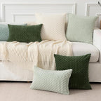 Kevin Textile Throw Pillow Covers Soft Corduroy Decorative Set of 2 Boho Striped Pillow Covers Pillowcases Farmhouse Home Decor for Couch Bed Sofa Living Room 22x22 Inch Moss Green