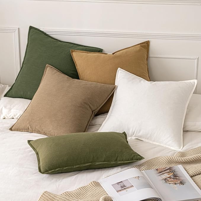 MIULEE Decorative Linen Euro Sham Pillow Covers 24x24 Cream White Boho Farmhouse Neutral Christmas Couch Throw Pillows for Bed Pack of 2 Accent Modern Pillowcase Sofa Livingroom Home Decor