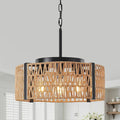 Rattan Chandelier,4-Light Chandeliers for Dining Room Hand Woven Rattan Light Fixture Farmhouse Chandelier for Kitchen Island Bedroom, Living Room, Entryway, Foyer (E26 Bulbs Not Included