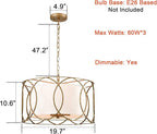 HYDELITE Brass Drum Pendant Light Drum Chandelier 3-Light Dining Table Fixture with White Linen Diffuser