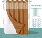 BurntOrange Extra Long No Hook Waffle Weave Shower Curtain with snap-in Liner Replacement, 230GSM Waterproof Fabric Hotel Shower Curtain Set for Bathroom, Through Mesh Top Window,71Wx86H