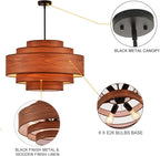 Farmhouse 26" Large Drum Wooden Chandelier Vintage 6-Lights Chandelier with Wooden Finish Linen Shade Retro Drum Chandeliers for Dining Room, Kitchen Island, Living Room, Bedroom
