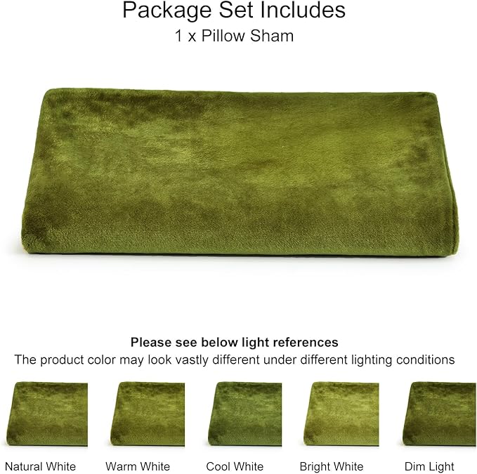 PHF Super Soft Velvet Zippered Body Pillowcase, No Insert, 1 Pack Luxury Cozy Warm Pillow Sham Cover with Zipper, 20"X 54" Long Cozy Fuzzy Flannel, Olive Green