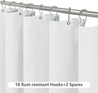 Inhousolu Boho Farmhouse Shower Curtain with Fabric Liner Set, Faux Linen Textured, 20 Metal Hooks Luxury Weighted Hem, Washable Wrinkle Free Bath Curtain for Hotel Bathroom 108" W x 72" L White