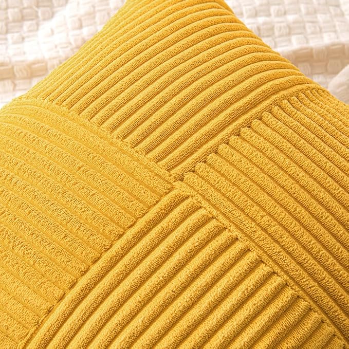MIULEE Mustard Yellow Corduroy Pillow Covers Pack of 2 Boho Decorative Spliced Throw Pillow Covers Soft Solid Couch Pillowcases Cross Patchwork Textured Covers for Living Room Bed Sofa 12x20 inch