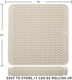 Silicone Dish Drying Mat for Multiple Usage,Easy clean,Eco-friendly,Heat-resistant Silicone Mat for Kitchen Counter or Sink,Refrigerator or Drawer liner Tapioca M 12 inches x 12 inches