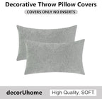 decorUhome Chenille Grey Throw Pillow Covers 12x20 Inch Set of 2, Decorative Soft Couch Pillow Covers Solid Dyed Accent Velvet Farmhouse Neutral Rectangle Pillow Cases for Sofa Bed Living Room