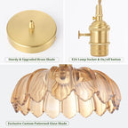 Pendant Light with Amber Scindapsus Glass Lmapshade, Brass Vintage Pendant Light Adjustable Hanging Light for Kitchen Island Dining Room Hallway