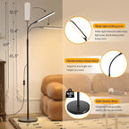 LED Floor Lamp, 18W Super Bright Floor Lamp for Living Room, Adjustable Stepless Colors & Brightness Gooseneck Standing Lamp, Eye Caring Reading Light with Remote