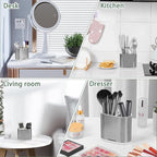 Toothbrush and Toothpaste Holder with Divider for Bathroom Countertop Organizer, 2 Slots Electric Toothbrush Holders Storage Caddy Drainage for Family, Kids (Brushed Silver)