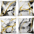 Black Gold Grey Marble Throw Pillows Covers 18x18 Inch Set of 4, Abstract Modern Decorative Pillow Cases for Sofa Couch Bedroom Living Room Home Black and Gold Decor Cushion Covers