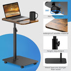 TV Tray Table Heavy Metal Base with Wheel Swivel/Adjustable Height Couch Table, Sofa Arm End Side Table for Living Room and Bedroom, Bed or Small Spaces