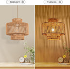 Rattan Pendant Light Fixture Boho Hanging Light Woven Rattan Ceiling Light Adjustable Basket Light Fixture for Kitchen Island Hallway Bedroom Dinning Table Nursery Light