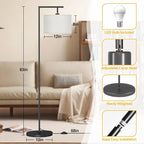 Floor Lamp for Living Room with 3 Color Temperatures Standing Lamp with Adjustable Beige Linen Lampshade Tall Lamps for Bedroom Office Classroom Dorm Room, 9W LED Bulb Included, Black