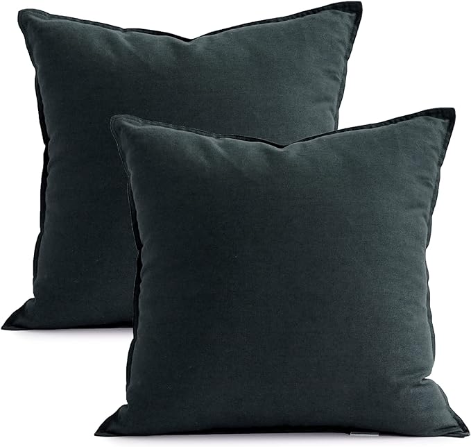 Jeanerlor Pack of 2 24 x 24 Inch Cotton Linen Soft Soild Decorative Square Throw Pillow Covers Green Cushion Case Set for Bedroom/Sofa/Car 60 x 60 cm, Dark Green