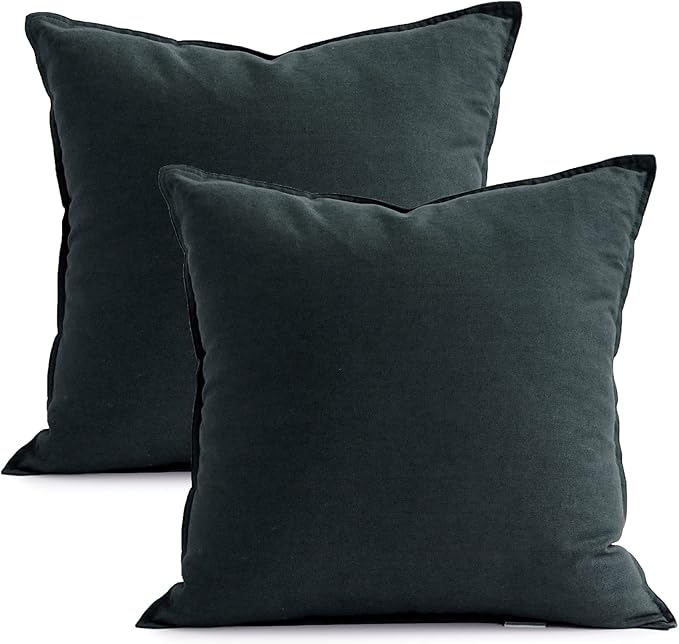 Jeanerlor Set of 2 Decorative 26"x26" Cotton Linen Chair Throw Pillow Case Green for Sofa Durable Classy, Comfortable Cushion Cover for Coffee Shop/Bar (65 x 65cm) Dark Blue
