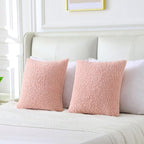 FUTEI Pink Throw Pillow Covers 18x18 Inch Set of 2,Furry Faux Fur Teddy Boucle Textured Cushion Covers,Soft Fluffy Decorative Pillow Case,Home Decor for Couch Bed Living Room Office Car