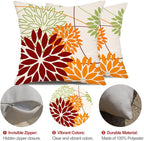 Red Orange Fall Pillow Cover 20X20 Inch Set of 2 Outdoor Waterproof Floral Orange Decorative Pillowcase Decor for Couch Patio Funiture Garden Print Polyester Cushion Cover 01N20