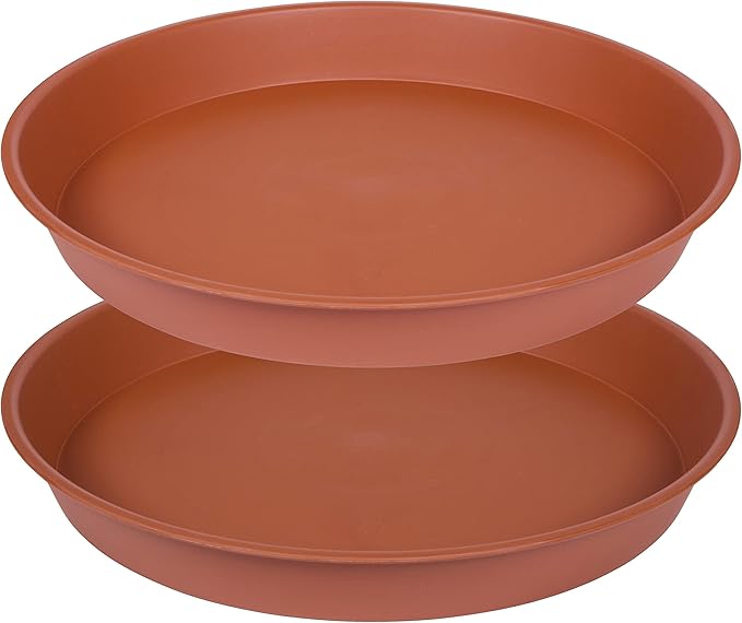 2 Pack of Extra Large Plant Saucer 24 26 inch (22.5 inch Base), 4.2" Depth, Plastic Birdbath Bowl for Indoors Outdoor, Deep Heavy Duty Plant Saucer Dish for Garden (26", Terracotta)