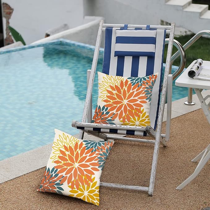 DFXSZ Orange Yellow Flower Pillow Covers 22x22 Inch Set of 2 Fall Throw Pillows Outdoor Waterproof Decor for Living Room Sofa Patio Funiture Garden Floral Polyester Pillow Covers 012E22