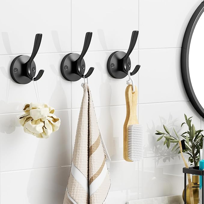 ZUONAI Black Towel Hooks for Bathrooms 2 Pack Black Coat Hook Wall Hook for Hanging and Hat Hooks Towel Hooks for Wall Hooks for Coats Heavy Duty Hook for Hanging Coats Bedroom Hook