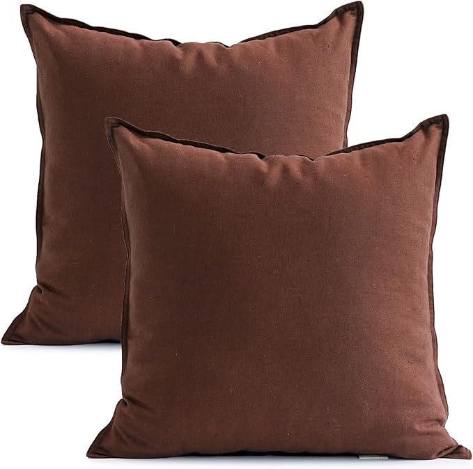 Jeanerlor Set of 2 Decorative 26"x26" Cotton Linen Chair Throw Pillow Case Green for Sofa Durable Classy, Comfortable Cushion Cover for Coffee Shop/Bar (65 x 65cm) Reddish Brown