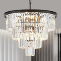 4-Tiers 23.6" Black Modern Crystal Chandelier 12-Light Crystal Pendant Ceiling Light Fixture Hanging Lighting for Entryway Dining Room Bedroom Living Room Foyer High Ceiling