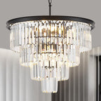 4-Tiers 23.6" Black Modern Crystal Chandelier 12-Light Crystal Pendant Ceiling Light Fixture Hanging Lighting for Entryway Dining Room Bedroom Living Room Foyer High Ceiling