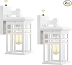 Dusk to Dawn Outdoor Wall Light 2 Pack - HWH Exterior Wall Sconce Light Fixture, Outdoor Porch Light Wall Lamp for Garage, Doorway, Balcony, Garden, Glossy White Finish, 5HD27B-PC-2PK WH