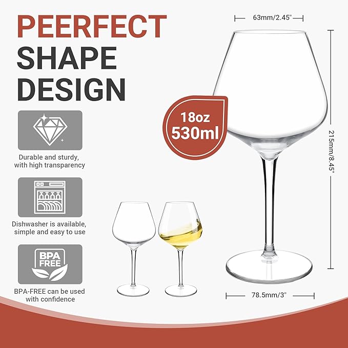 Tritan-Plastic Floating Red Wine Glasses for Pool Set of 2, 18 oz Holiday Drinkware Durable Wine Glasses with Long Stem, Ideal for Home, Party, Wedding, Beach