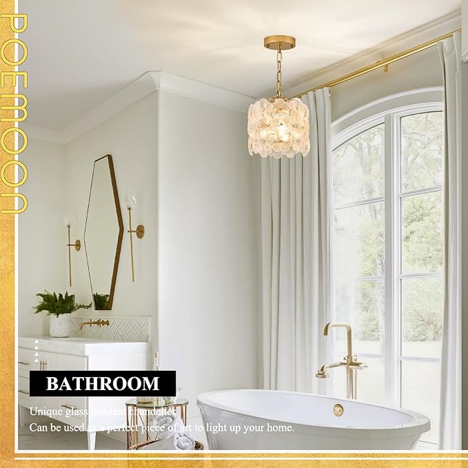 3-Pack Gold Glass Pendant Light Flower Small Ceiling Pendant Lighting Modern 1-Light for Kitchen Island Sink Dining Room Bedroom Entryway Hallway, E26