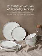 Famiware Saturn Dinnerware Sets, Speckled Plates and Bowls Sets for 4, 12 Pieces Stoneware Dish Set - Chip and Scratch Resistant, Microwave and Dishwasher Safe Tableware Set, White with Rim