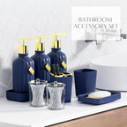 32PC Bathroom Sets with Shower Curtain and Rugs-Navy Blue Bathroom Accessories,Non Slip Bathroom Rugs Set with Toilet Lid Cover, Waterproof Shower Curtain, 3PC Soap Dispenser with Trash Can