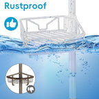 Skycarper 5 Tier Adjustable Corner Shower Caddy Organizer with Hooks,Rustproof Tension Pole 62-116 Inch,White